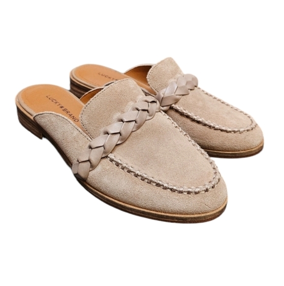 Lucky Brand Panlin Tan Suede Slip On Mule with Braided Accent Size 6 - Picture 1 of 8
